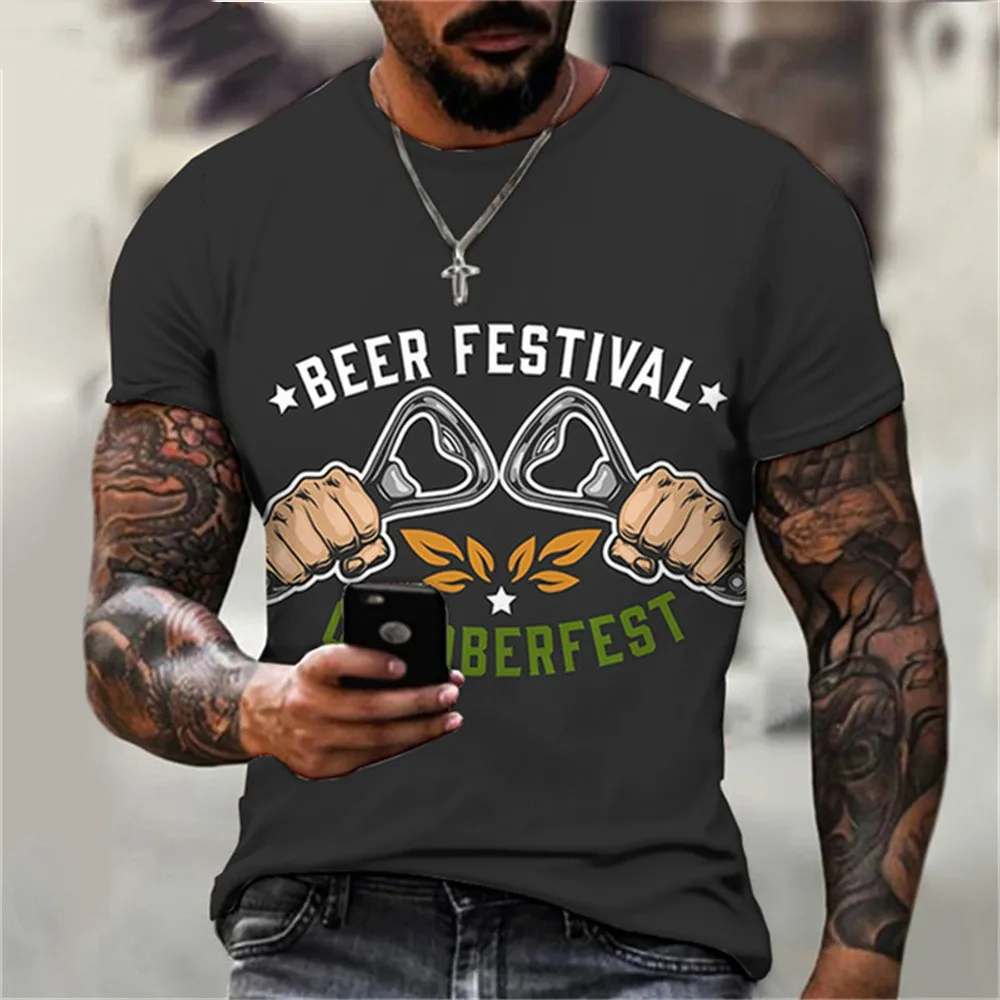 

Vintage Man's T-shirt O-neck Tops Summer Funny Beer Printing Short Sleeve Leisure Tees Handsome Harajuku Clothing New Oversized