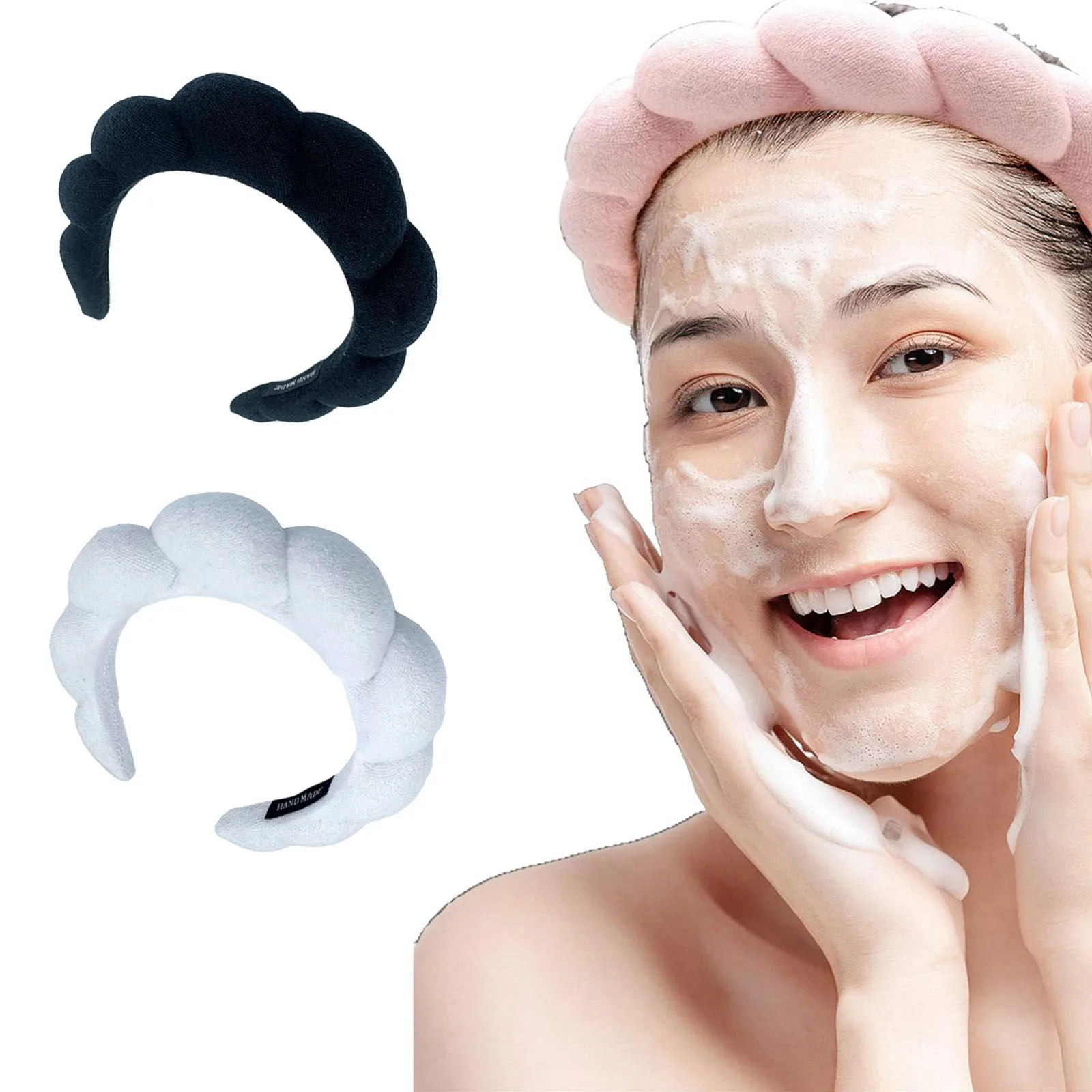 Women Spa Headband Sponge & Terry Towel Cloth Fabric Hair Band for Face Washing Makeup Removal Shower Skincare