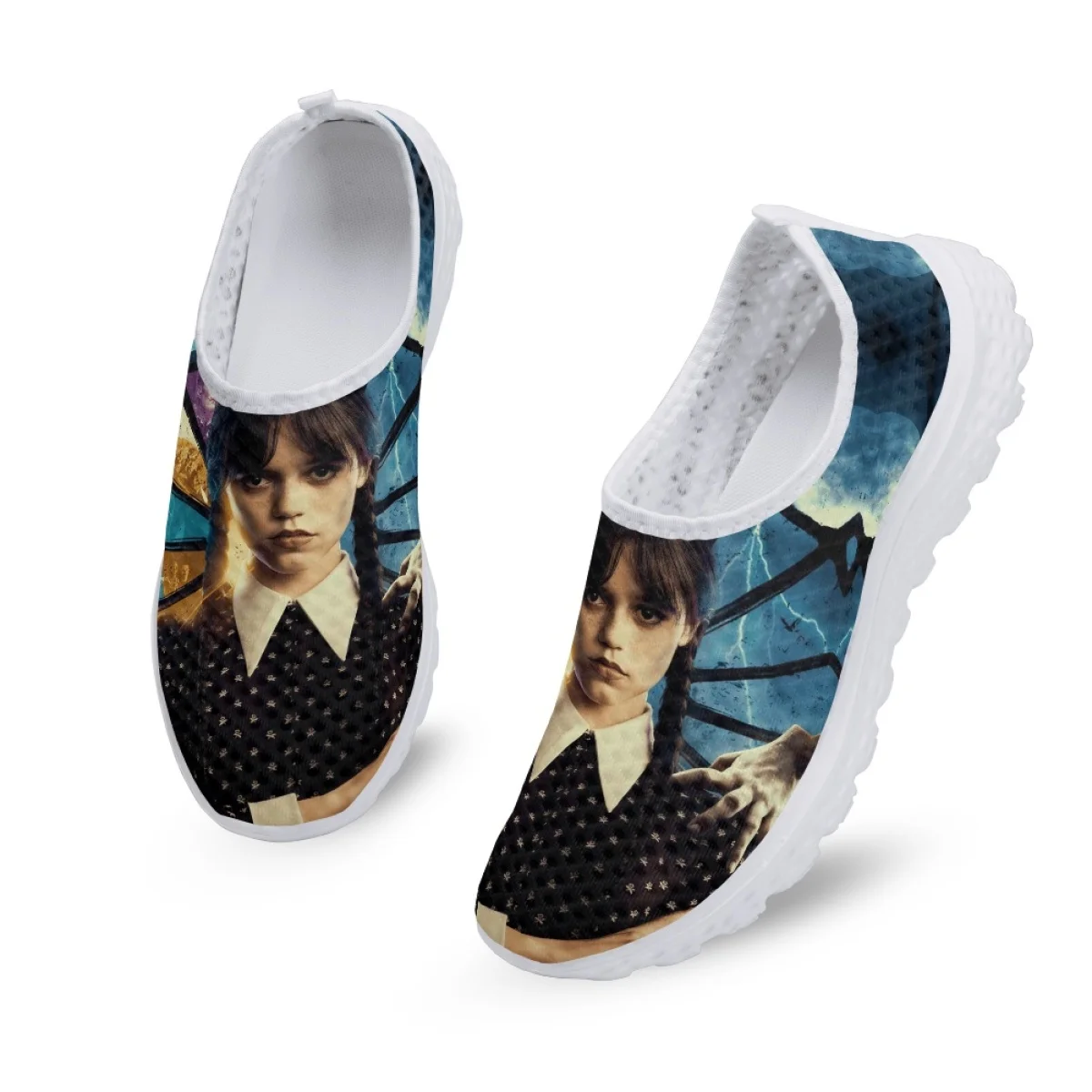 Wednesday Addams and Enid Pattern Girls Sneakers Flats Casual Summer Shoes for Women Air Mesh Breathable Female Lazy Loafers