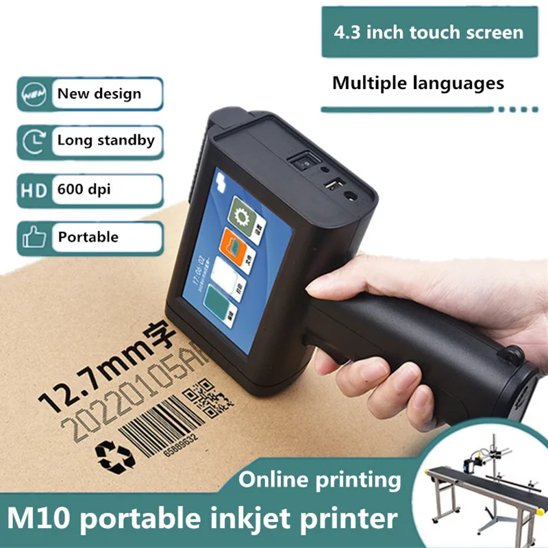 

M10 Portable Handheld Inkjet Printer Production Date Barcode QR Code Plastic Carton Packaging LOGO Printing Height 2-12.7 MM