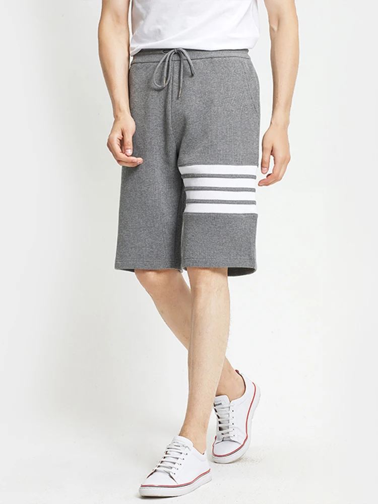 

TB THOM Men's Shorts White 4-Bar Stripe Shortpants Summer Bottoms Luxury Brand Waffle Cotton Sports Jogger Korean Design Pants