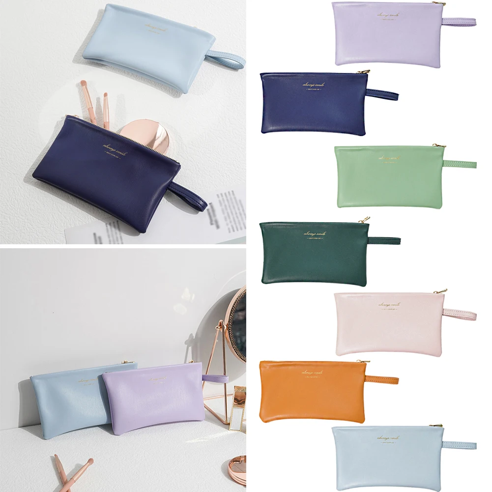 

Новинка 2022, женская косметичка, однотонная косметичка в Корейском стиле, сумка для туалетных принадлежностей, мягкая кожаная Водонепроница...