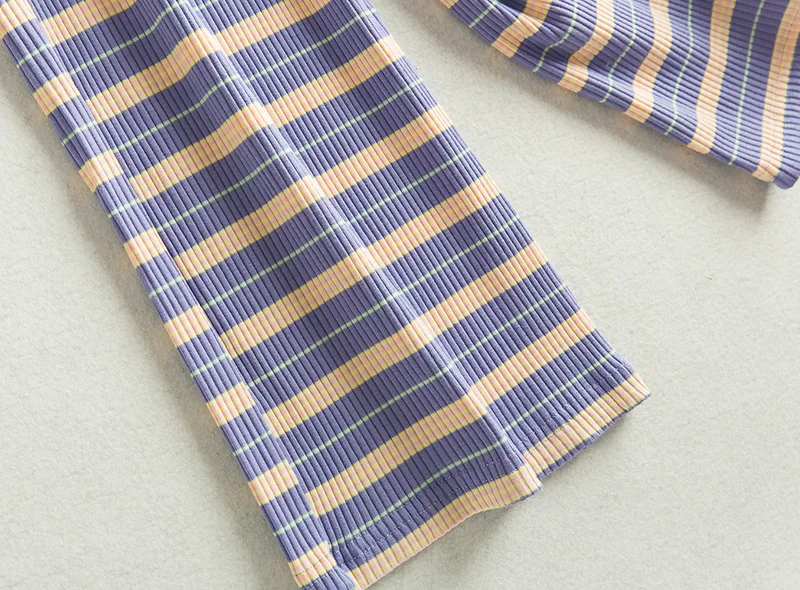 Candy Color Women Pajamas Cotton Long Sleeves Spring Autumn Sweet Housewear Loose Striped Trousers Suit Pyjamas Femme Sleepwear