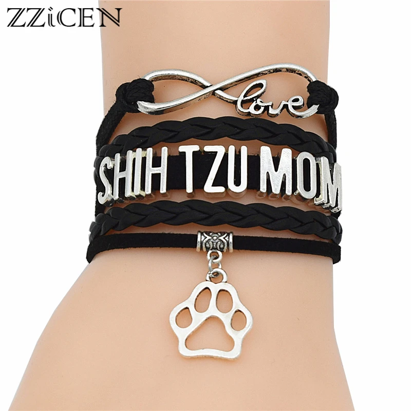 Кожаные браслеты ручной работы в античном стиле для собак Infinity Love Shih Tzu щенков и