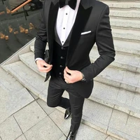 groom prom tuxedos business slim fit groomsmen blazer for wedding peak lapel 3 pieces blazer vest pants costume homme
