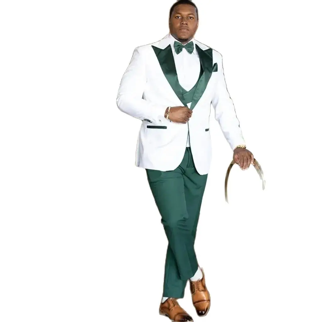 For Men Green Peaked Lapel Wedding Groom Wear Costume Homme Mariage Blazer Tuxedos 3 Pcs Jacket+vest+pants