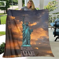 Statue of Liberty Flannel Throw Blanket Bedding for Living Room Bedroom Couch Sofa Warm Blanket Super Soft Lightweight King Size