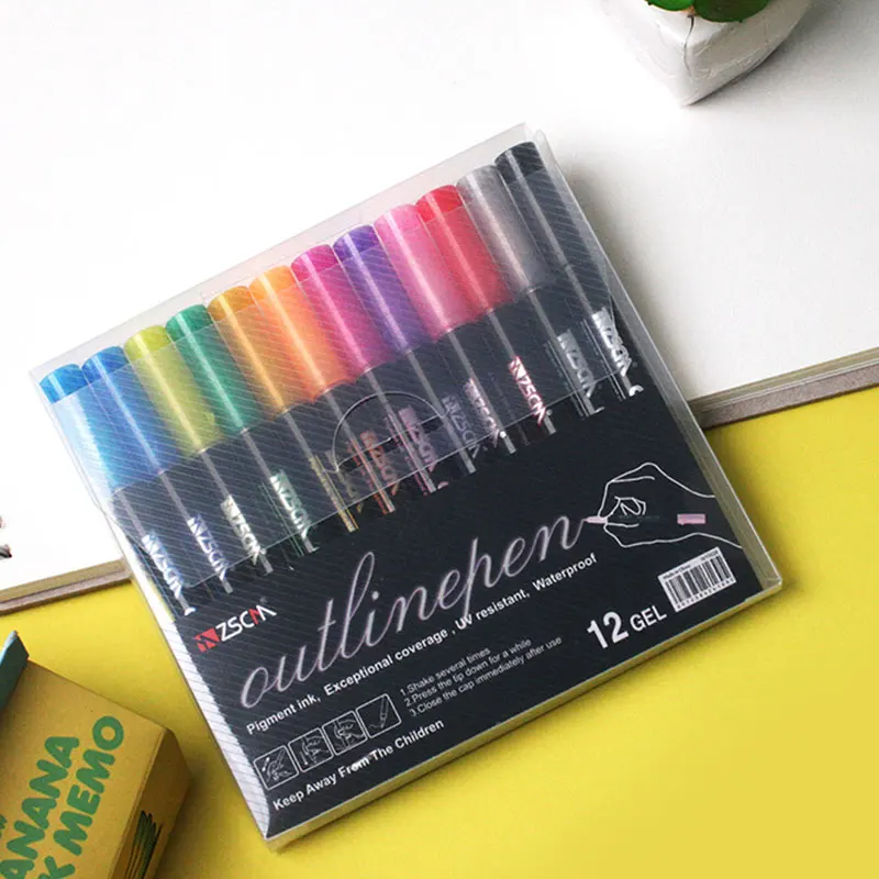 

12 Pcs Diy Art Drawing Marker Pen For Highlight Writing Taking Notes Drawing Pen Kids Birthday Gifts Sets Supplies