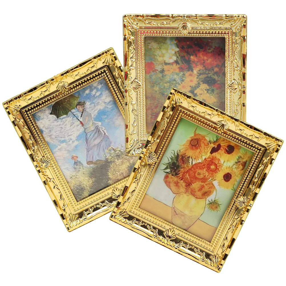 

3 Pcs House Oil Painting Small Adornment Lifelike Mini Accessory Ornament Craft Resin Home Goods Decor