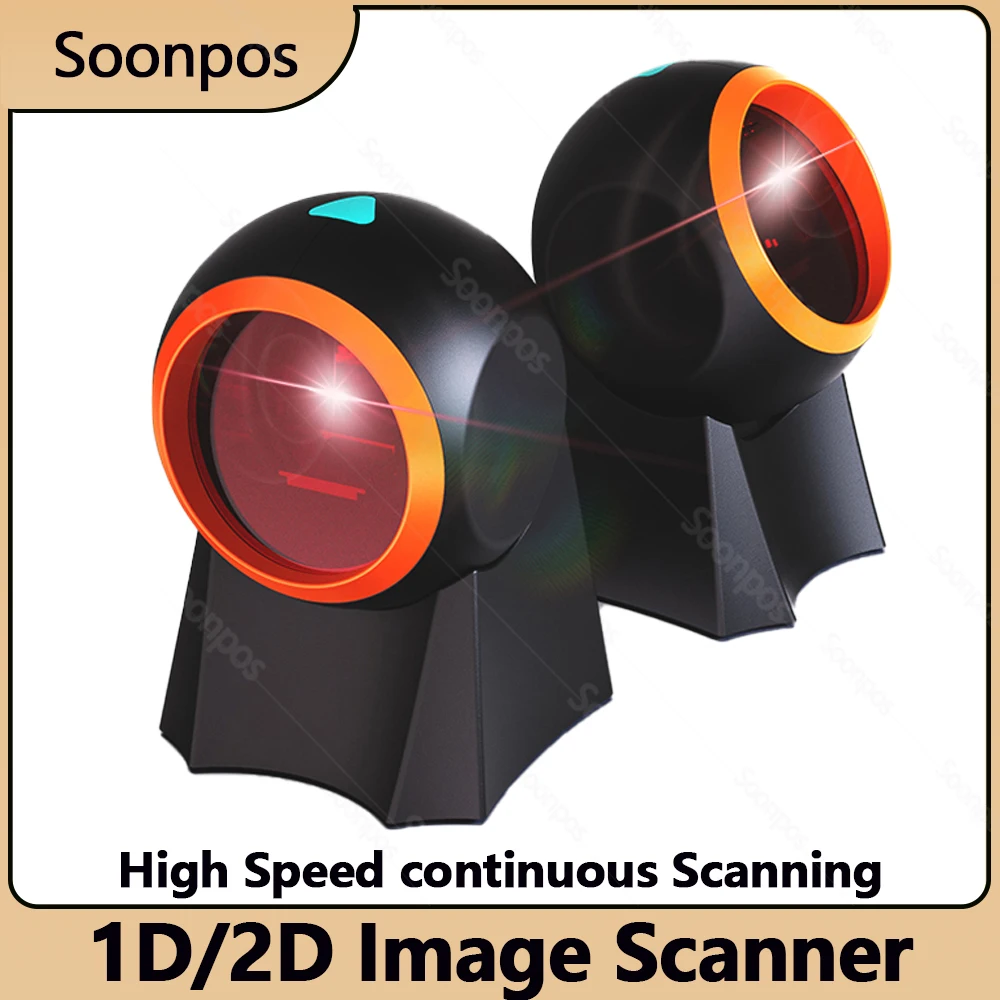 

Soonpos High Quality Automatic Sensing Scan 1D 2D QR code Scanner Desktop Barcode Reader for Supermark Retail Store
