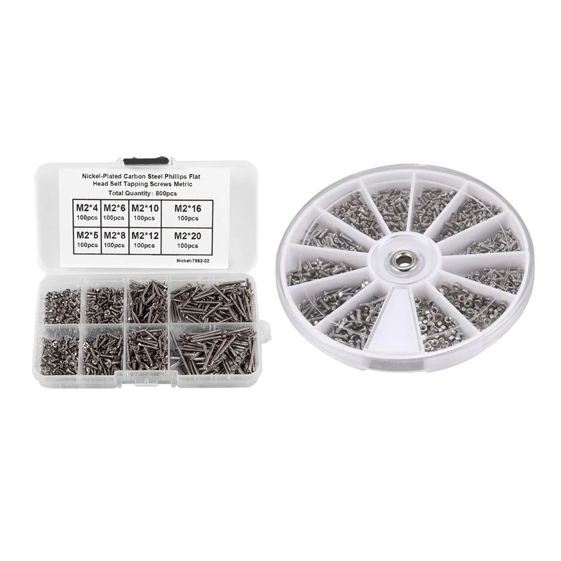 

New 1000Pcs Stainless Steel Screws Set For PC Glasses Mobile Phone & 800Pcs Self Tapping Screw Assortment Kit M2