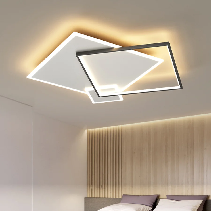 

Светодиодная Люстра для гостиной, столовой, спальни, детская Современная потолочная лампа черного и золотого цвета, квадратные умные освет...