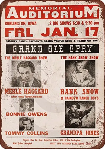 

Custom Kraze 1967 Merle Haggard in Iowa Vintage Look Reproduction Metal Sign