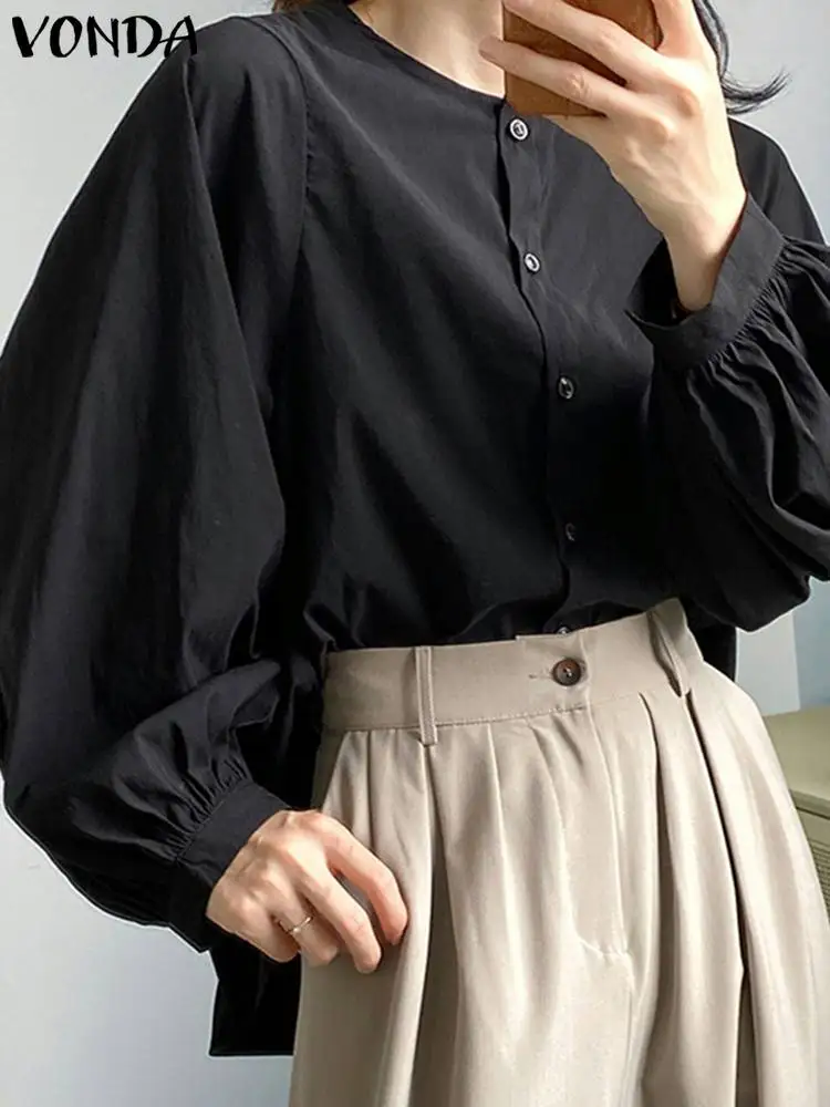 

VONDA 2022 Oversize Fashion Women Button Solid Chemise Femme Summer Long Sleeve Blouse Tunic Tops Long Sleeve Shirts Work Blusa