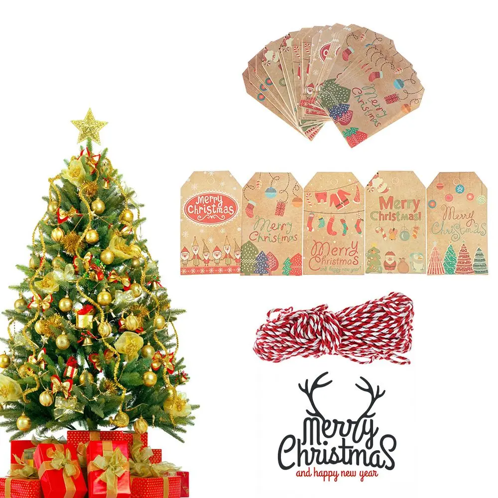 

50PCS Party Cards Santa Claus Kraft Paper Xmas Decoration Hang Tags Christmas Labels Kraft Tag Gift Wrapping