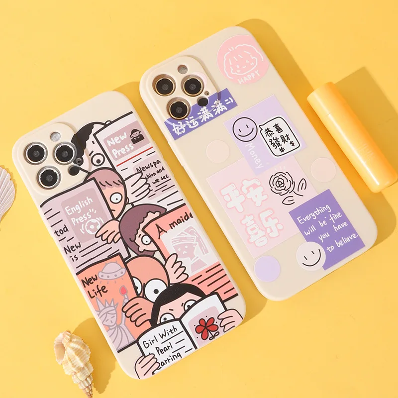 

European And American Illustration Style Cute Case for IPhone 13 12 Mini 11 Pro XR X XS Max 7 8 SE 2020 6 6s Silicone Soft Cover