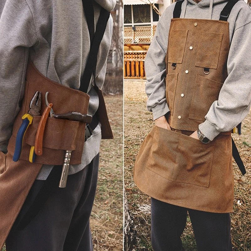 

Рабочий фартук унисекс, плотные водонепроницаемые холщовые фартуки с карманами для инструментов, нагрудник для женщин и мужчин,