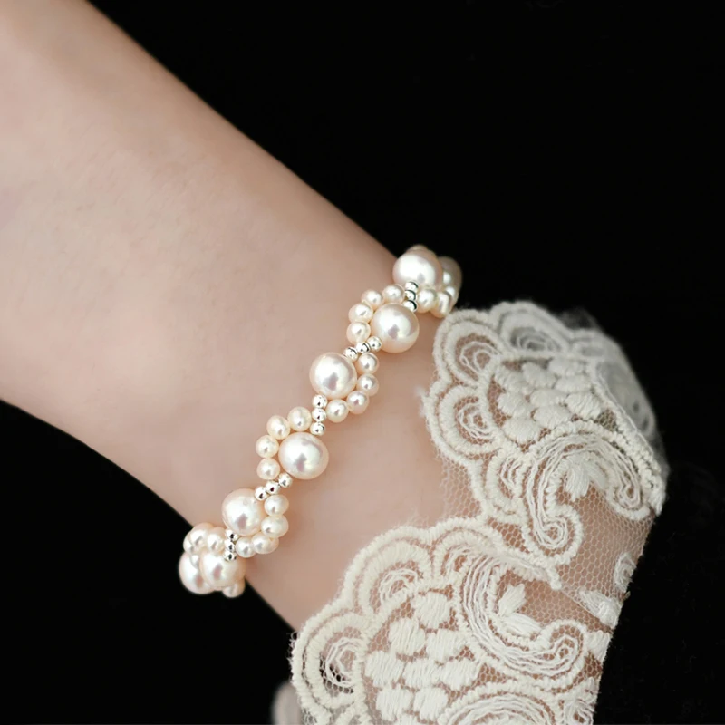 

Женский плетеный браслет из серебра 925 пробы с натуральным пресноводным жемчугом