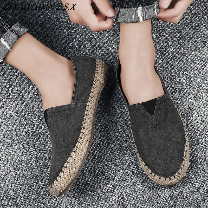 Мужские парусиновые туфли в китайском стиле льняные повседневные без застежек