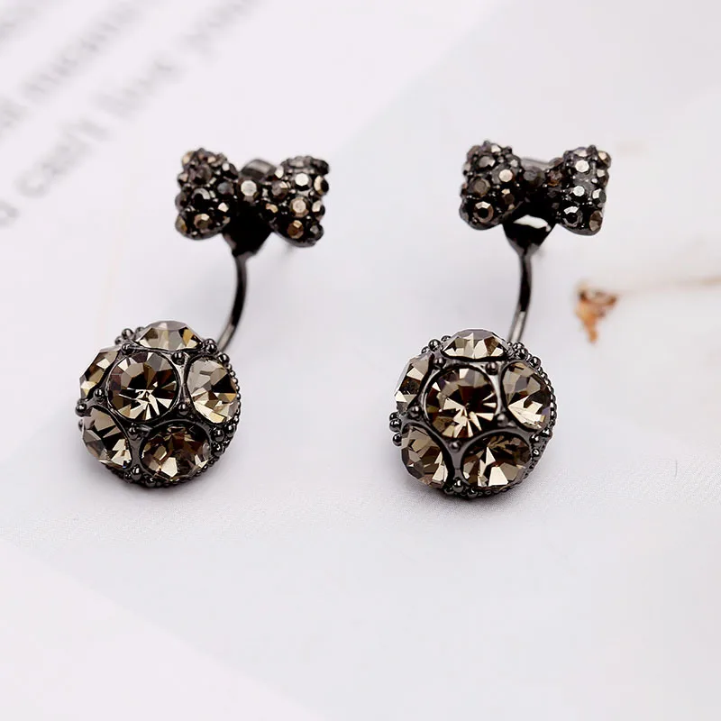 

UMQ Black Stud Earrings for Teen Women Diamond Butterfly Ball Luxury 925 Silver Post Zirconia Woman Jewelry Friend Gift Box