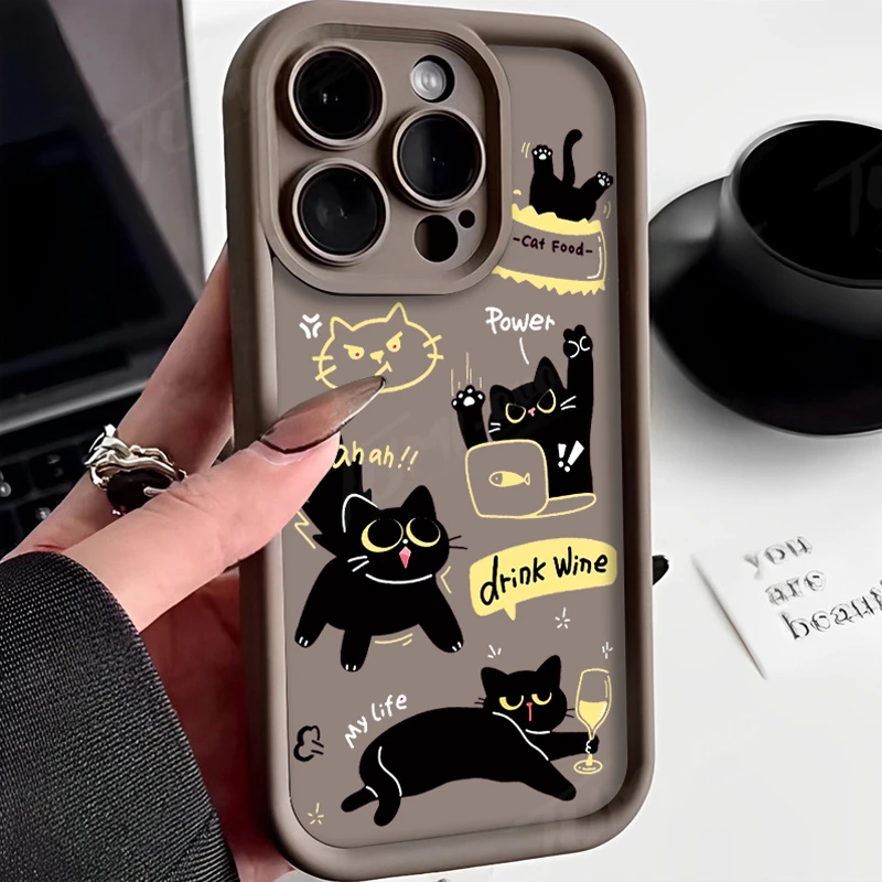Милый мультяшный черный чехол для телефона из ТПУ с котом Samsung Galaxy S24 Ultra S23 FE S22 S21
