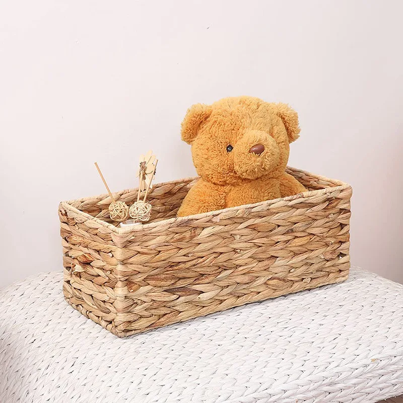

Hand woven storage basket, straw woven large rectangular household items, miscellaneous items, book storage box
