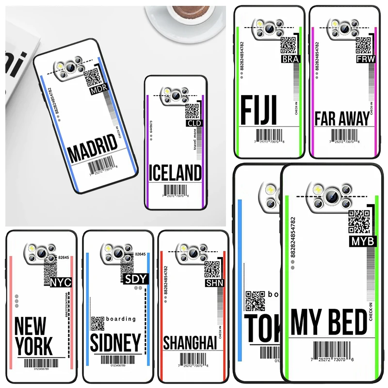 

Fashion Air ticket Phone Case For Xiaomi Mi Poco X5 X4 X3 NFC F4 F3 GT M5 S M4 M3 M2 C50 Pro C3 5G Black Cover