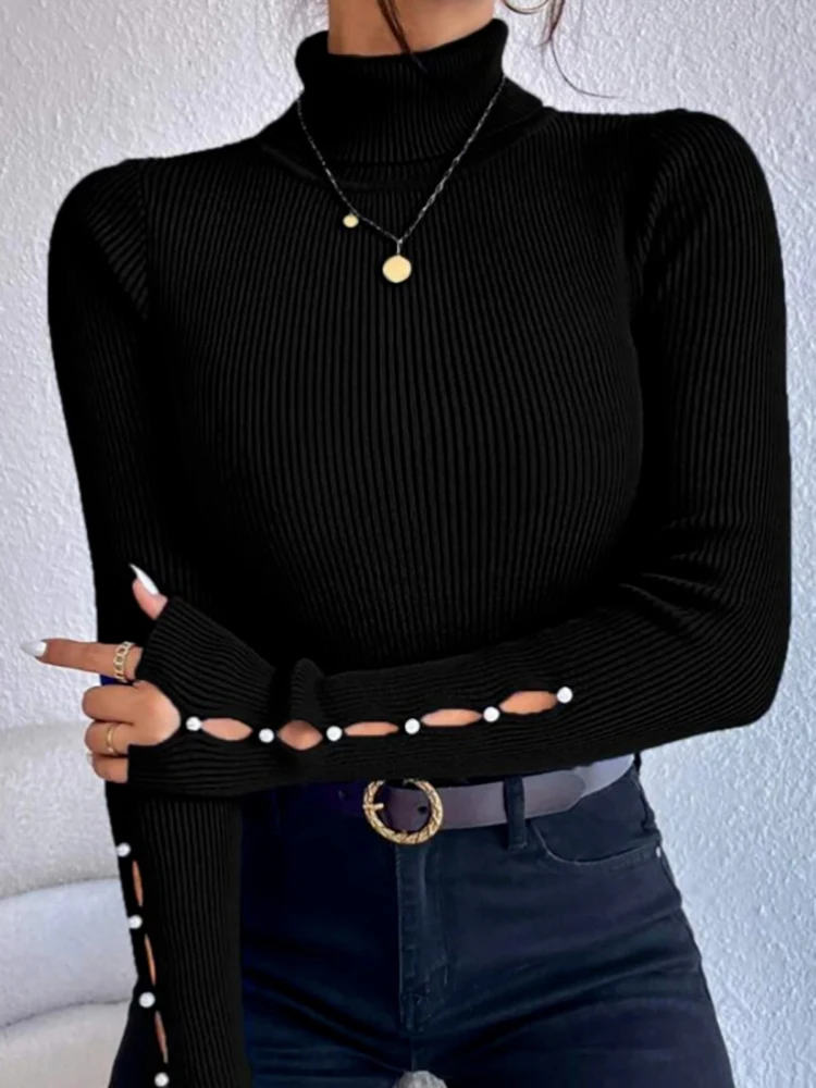 Свитер женский трикотажный в рубчик с длинным рукавом на осень/зиму