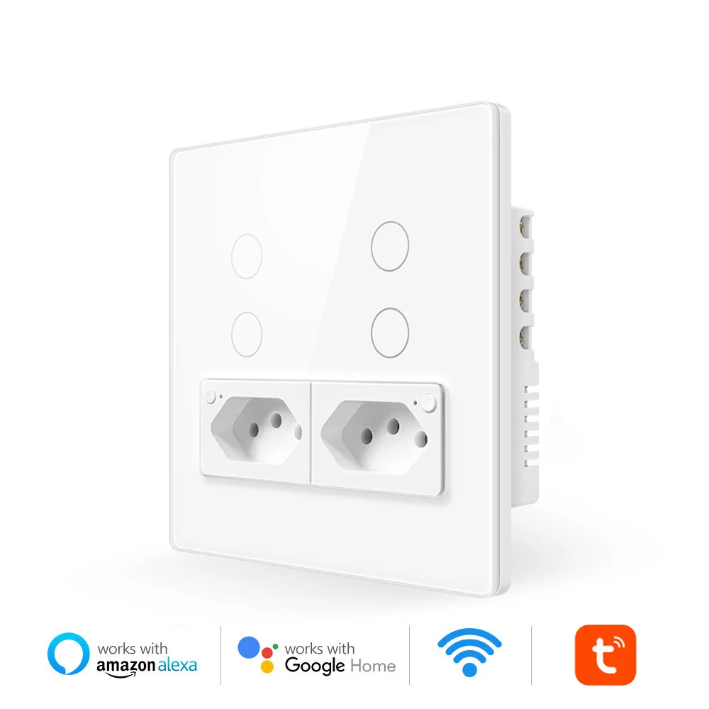 

Умный выключатель и розетка Tuya, стеклянная панель 4 х4, 4 кнопки, 16 А, работает с Alexa Google Home