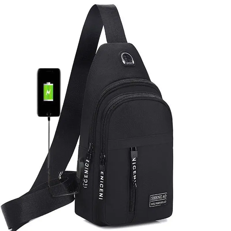 Fashion USB Charging Men's Chest Bag Sports Travel Crossbody Bags Waterproof Male Shoulder Messenger Bag Casual Sling Bag