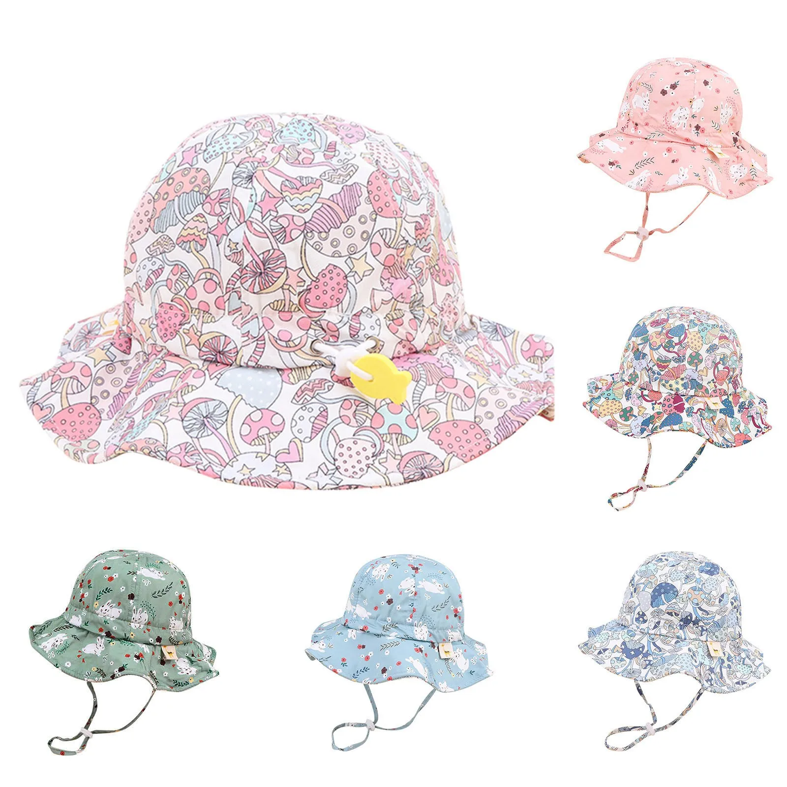 

Chin Sun Hat Hats Adjustable Cartoon Strap Bucket Kids Cute Summer Sun Spring Beach Baseball Hat for Boys Scarf And Hat Sets
