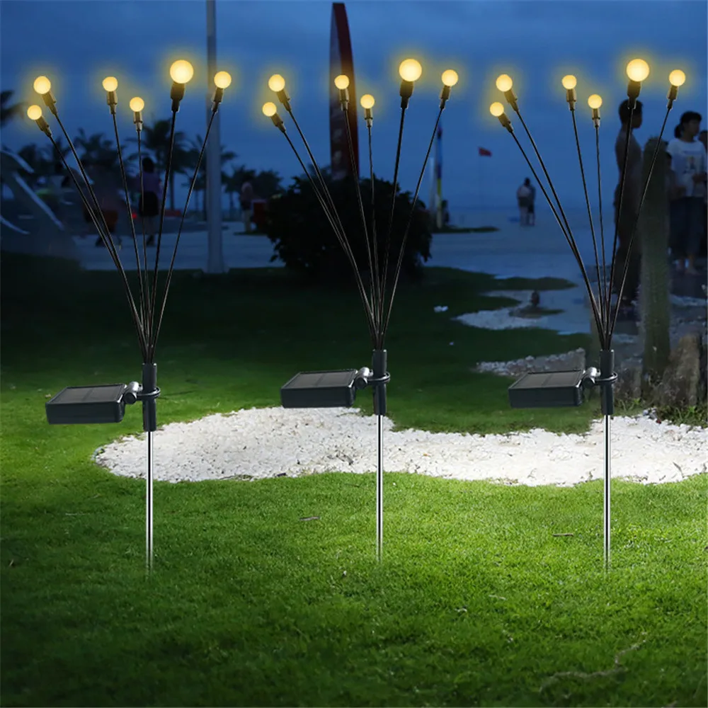 

2Pcs Garden Decoration Led Solar Landscape Artificial Firework Light Six-head Outdoor Lawn Stakes Lamps Street Yard Art For Deco