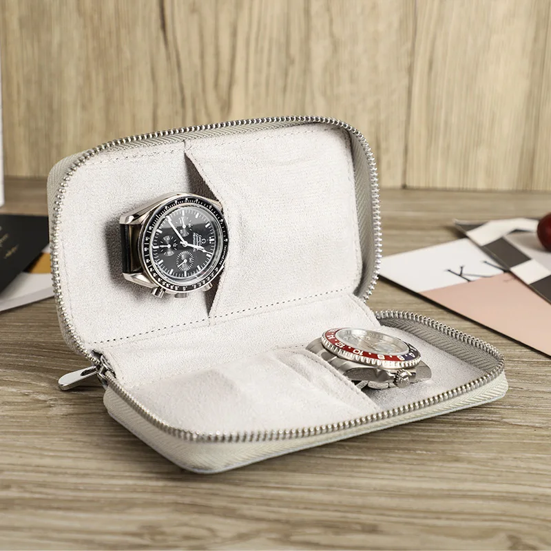 

CONTACTS FAMILY Genuine Leather Watch Case Luxury 2 Slot Pouch with Zipper 4 Colors Portable Organizer Bag Holds 2 Watch