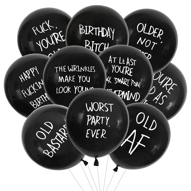 

10pcs 12inch Birthday Funny Abusive Balloons Black Cute Offensive Rude Latex Balloon Birthday Party DIY Air Globos Decorations 7