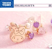 takara tomy hello kitty new girl pink purple diamond cute 925 silver earrings student elegant asymmetrical sweet earrings