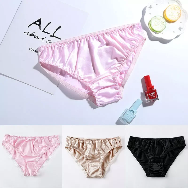 100% Silk Panties Female Seamless Underwear Comfortable Breathable Satin Briefs Sexy Soild Luxury Plus Size Panties