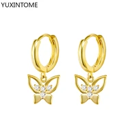 925 silver ear buckle butterfly earrings for women simple cute crystal hanging earring korean huggie hoop earrings jewelry gifts
