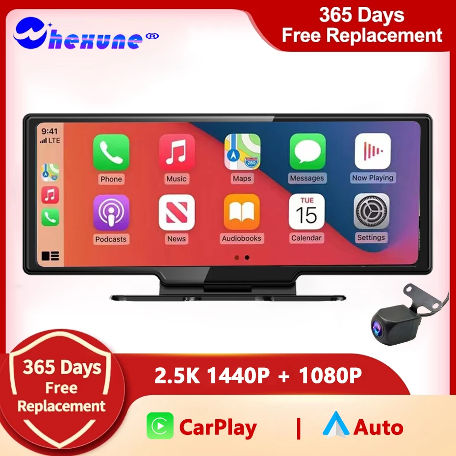 

2,5 K Автомобильный видеорегистратор для приборной панели камера Carplay Android авто беспроводной Miracast с двойным объективом 1440P видеорегистратор ...