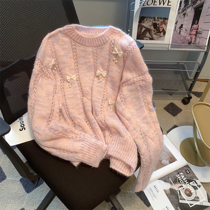 Женский трикотажный шерстяной пуловер с длинным рукавом и круглым вырезом