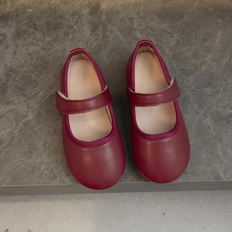 Little Girl's Mary Janes Soft Leather Plain Design Autumn Children Princess Shoes Light Round Toe Daily 21-30 Toddler Kids Flats