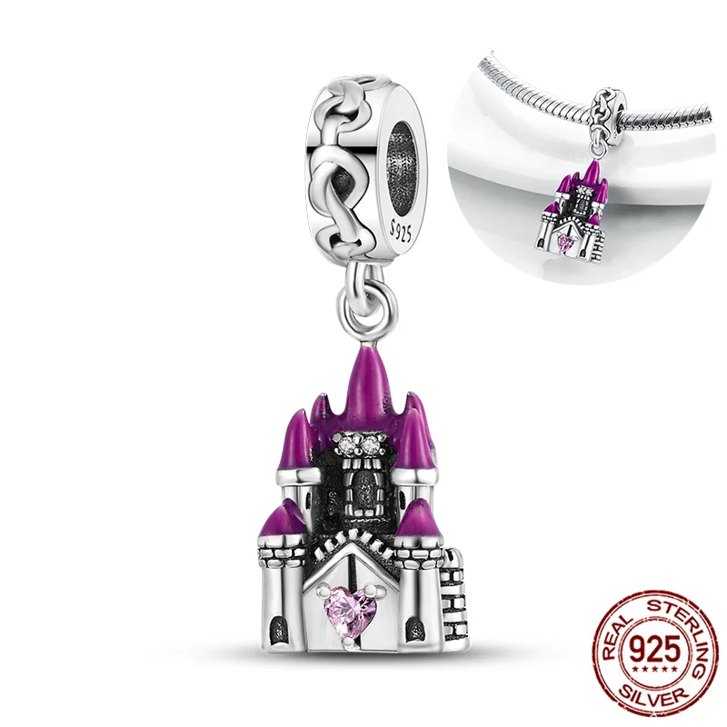 

Tony Meow 925 Sterling Silver Purple Castle Pendant Charm Beads Fit Original Pandora Bracelet Necklace for Women Child DIY Gift