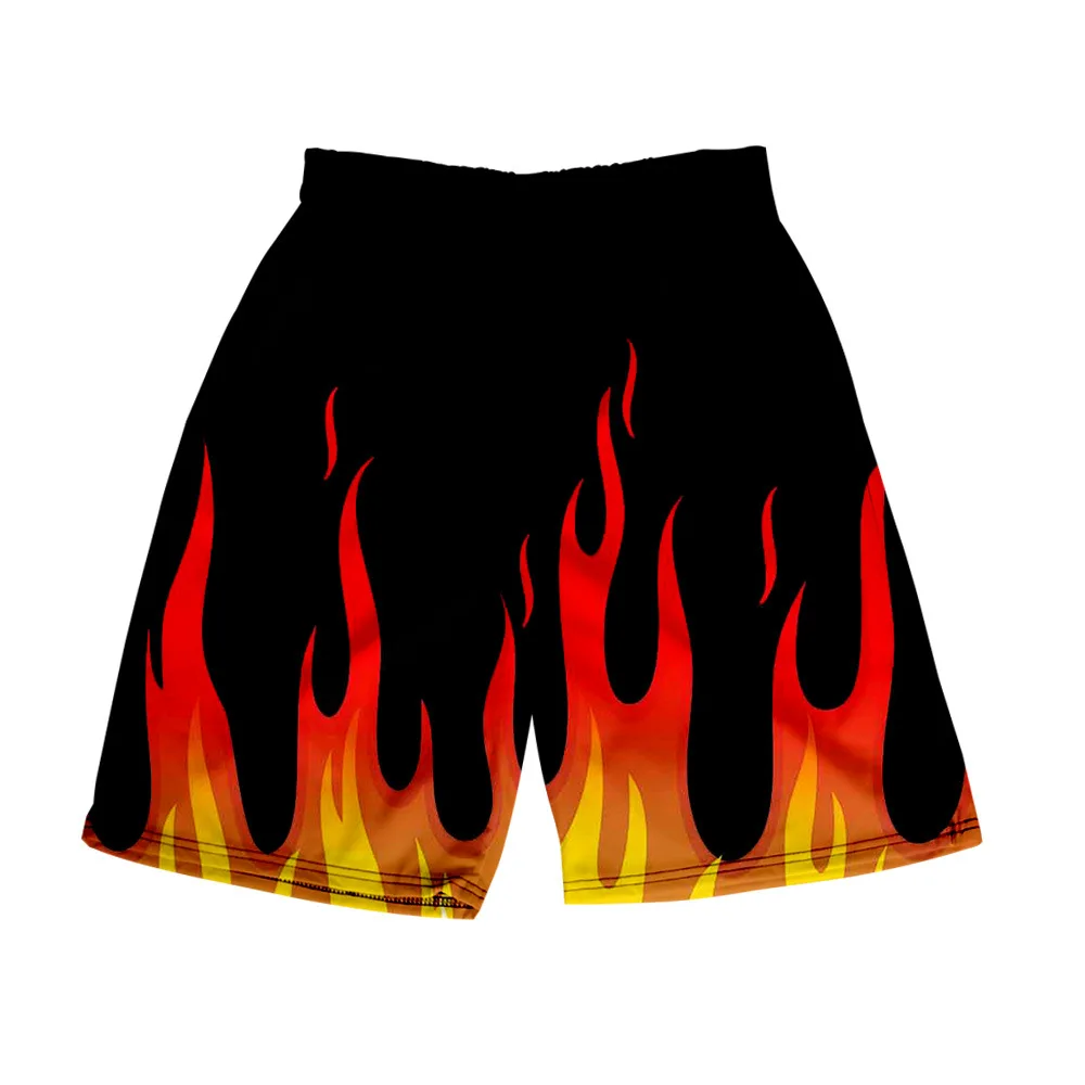 

Red And Yellow Flame Beach Shorts Men Women Short Pants Fitness Bodybuilding Shorts Male Breathable Mesh Quick Dry Jogger Trunks