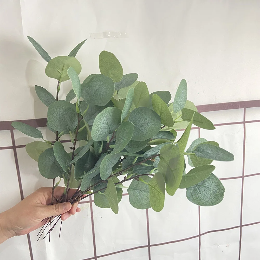 

10pcs Artificial Eucalyptus Leaves Branch Simulation Flower Bouquet Accessories Plastic Fake Green Plant Table Display Leaves