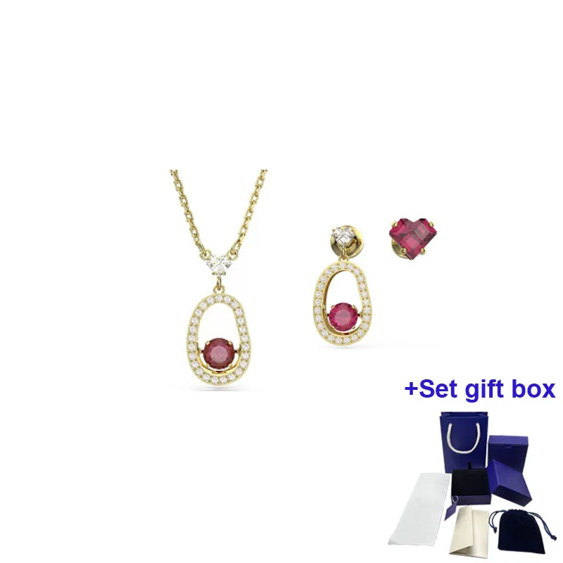 

S Fashion Trend High Quality Jewelry Red Bean Series Heart Necklace Earrings Set Exquisite Gift Box Free Shipping