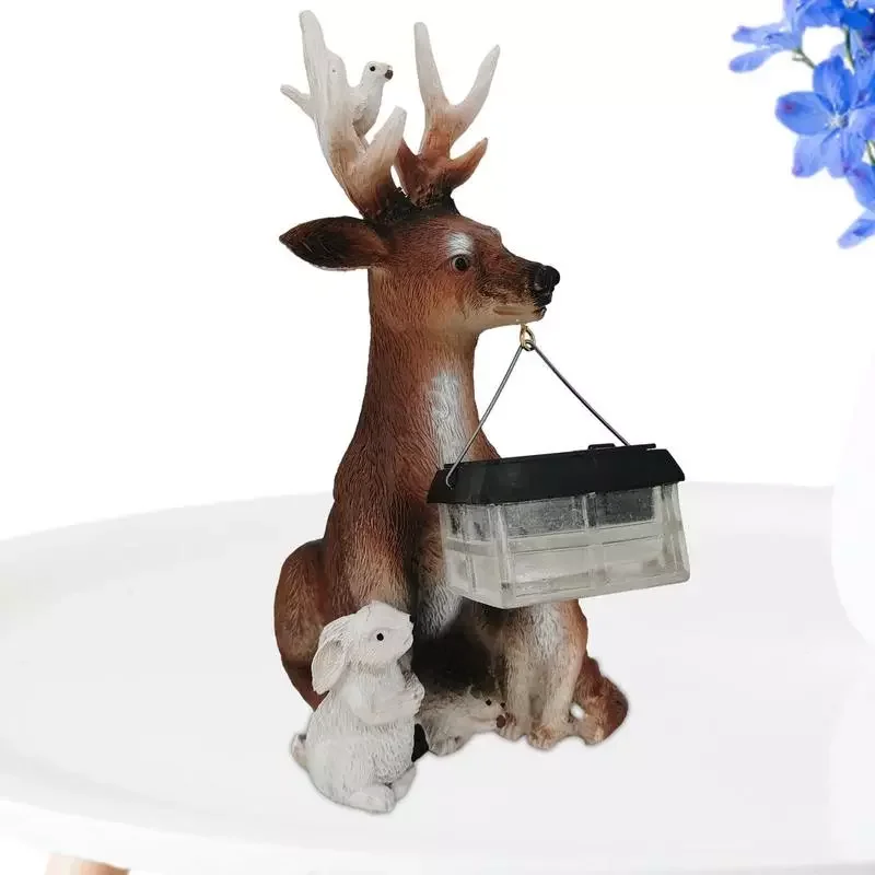 

NEW2023 Solar Garden Animal Statues Resin Garden Decorations With Solar Lights Solar Deer Rabbit Hedgehog Wolf Resin Ornament Fo