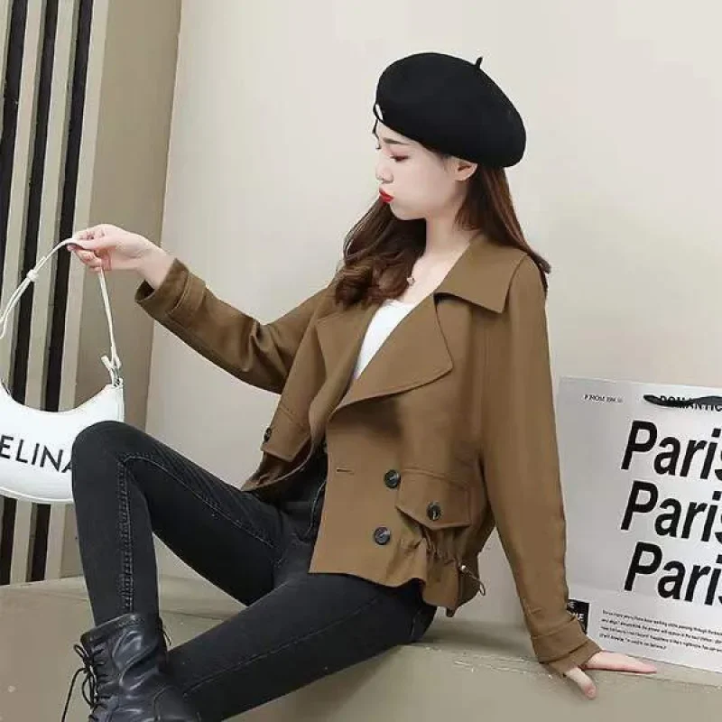 Осень 2023 новый женский короткий плащ свободного кроя твидовый стиль