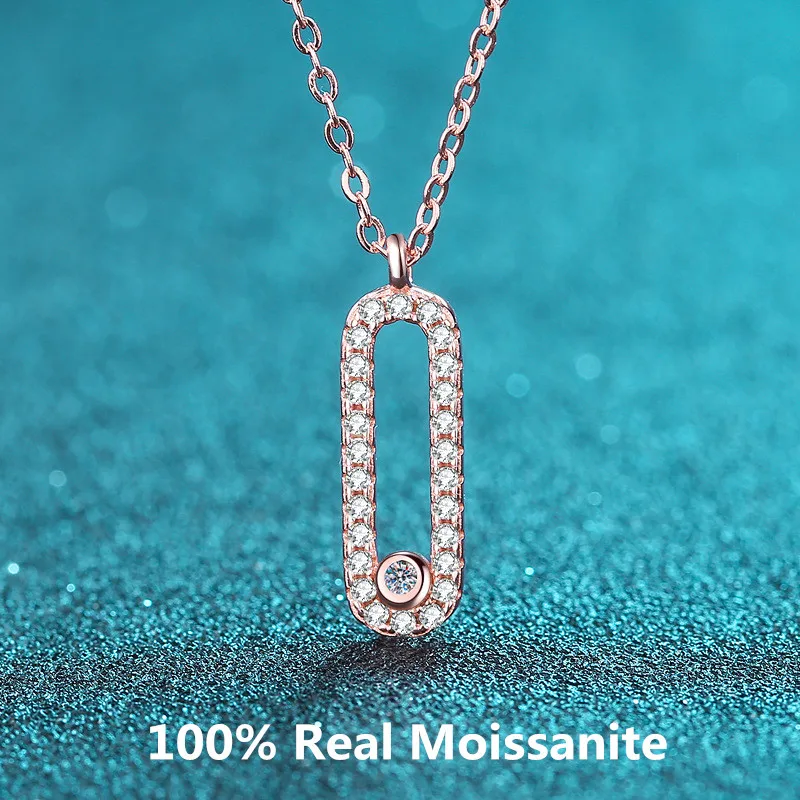 

Real Moissanite Necklace 18K Rose Gold Plated Sterling Silver Paper Clip Pendant Chain Jewelry Gift for Women Sister Wife