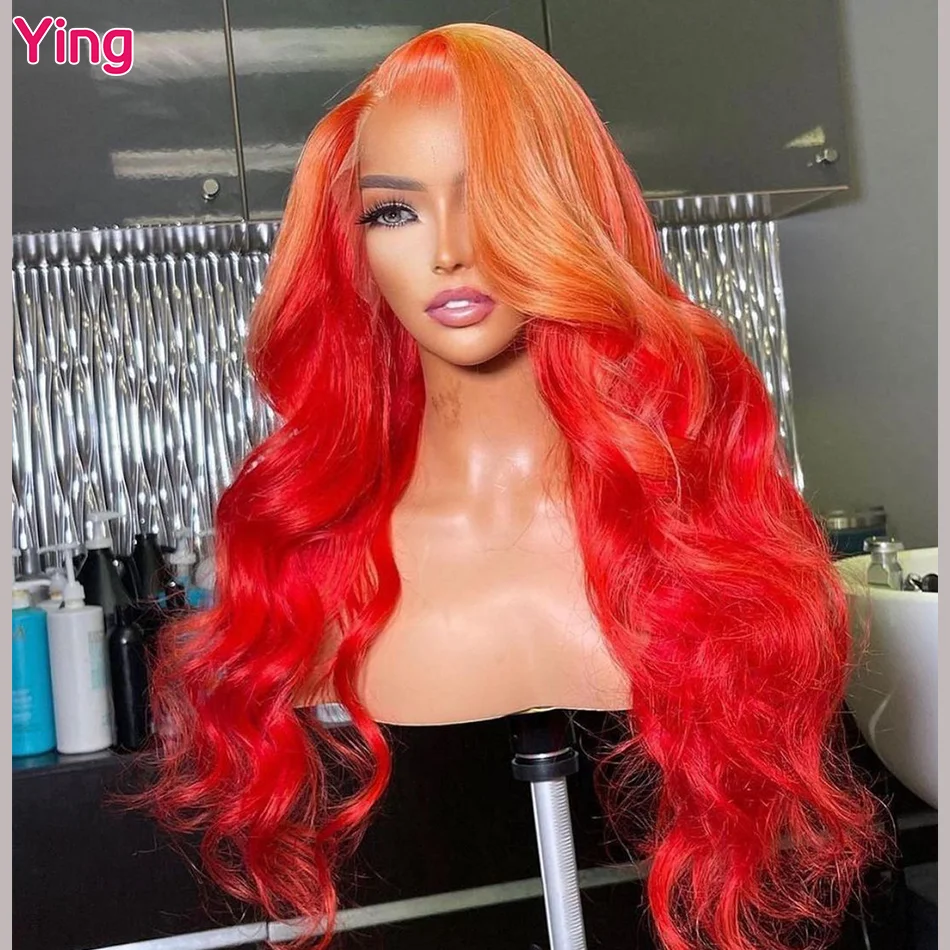 Ying Hair Orange Red 13x6 Body Wave Human Hair #613 Blonde Lace Frontal Wig 180% Brazilian Remy 13X4 Transparent Lace Front Wig