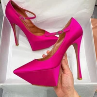2022 new sexy pointed roman shoes with thick soles thin heels baotou full diamond single shoes rose red buckle shoes size 41