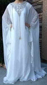 New Exquisite White Long Dress Moroccan Dubai Kaftans Farasha Abaya Dress Very Fancy Long Gown